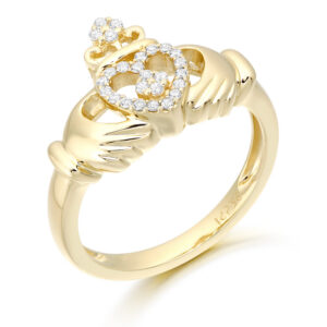 9ct Gold Cubic Zirconia Claddagh Ring
