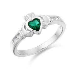 9ct White Gold Cubic Zirconia Claddagh Ring