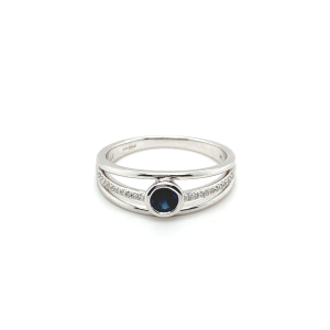 9ct White Gold Diamond & Sapphire Ring
