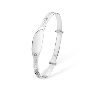 Sterling Silver Baby Bangle With White Stone