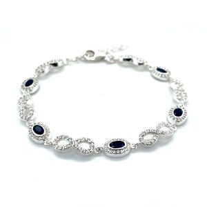 Sterling Silver Infinity Bracelet with Blue Oval Stones