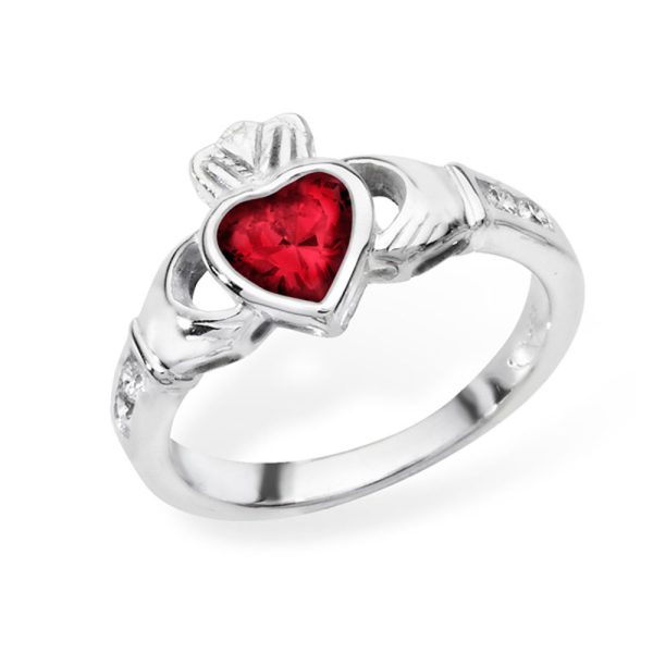 Sterling Silver Claddagh Birthstone Ring January