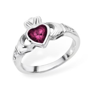 Sterling Silver Claddagh Birthstone Ring February