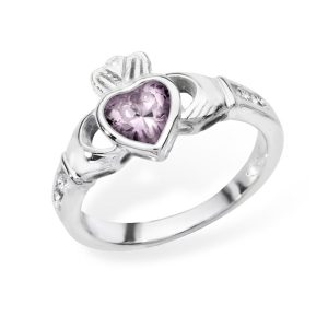 Sterling Silver Claddagh Birthstone Ring June