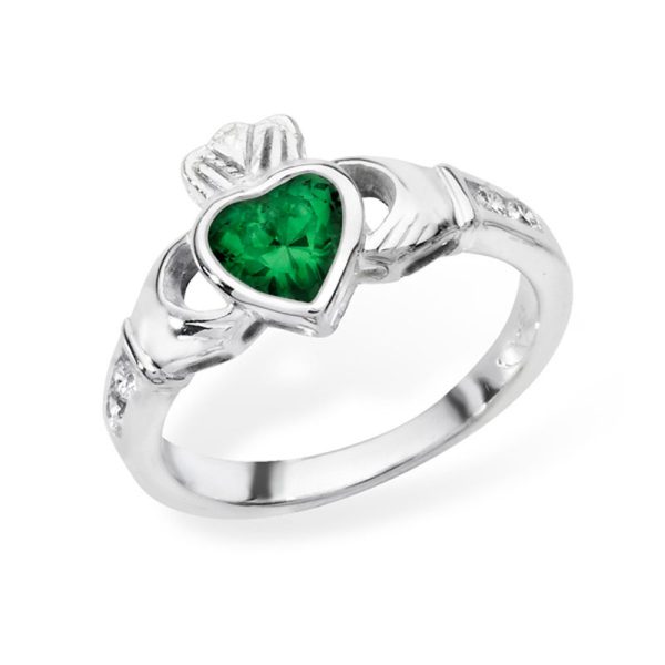 Sterling Silver Claddagh Birthstone Ring May