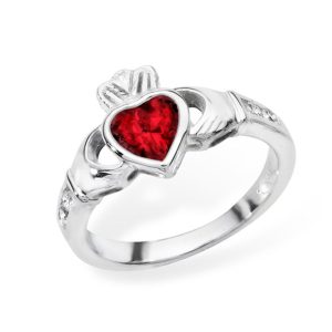 Sterling Silver Claddagh Birthstone Ring July