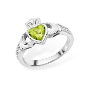 Sterling Silver Claddagh Birthstone Ring August