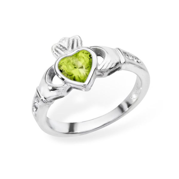 Sterling Silver Claddagh Birthstone Ring August