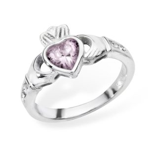 Sterling Silver Claddagh Birthstone Ring October