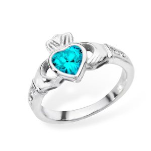 Sterling Silver Claddagh Birthstone Ring December
