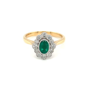 18ct Gold Diamond & Emerald Cluster Ring