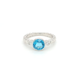 9ct White Gold Diamond & Blue Topaz Ring