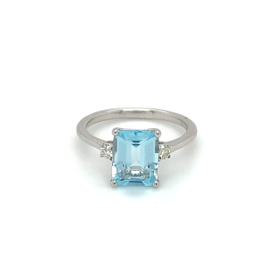 9ct White Gold Diamond & Blue Topaz Trilogy Ring