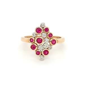 9ct Gold Diamond & Ruby Art Deco Ring