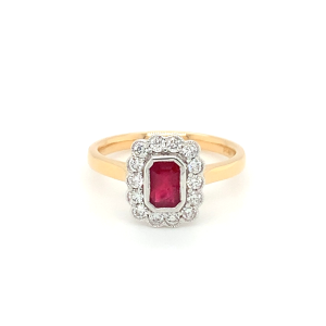18ct Gold Diamond & Ruby Cluster Ring