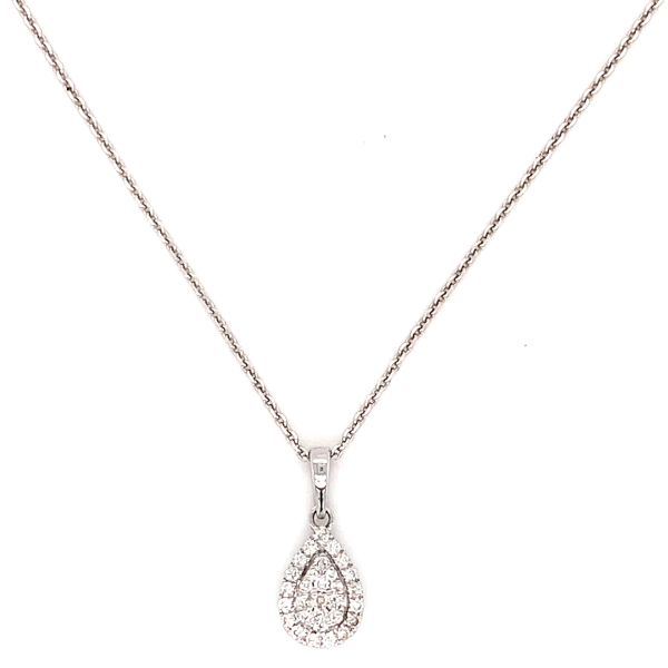 9ct White Gold Tear Diamond Cluster Pendant