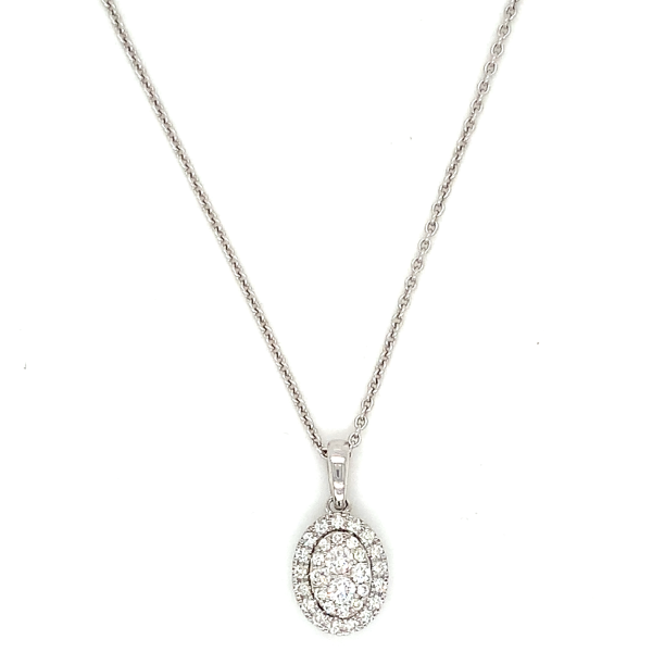 9ct White Gold Diamond Oval Cluster Pendant