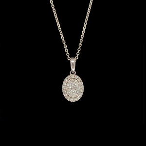 9ct White Gold Diamond Oval Cluster Pendant