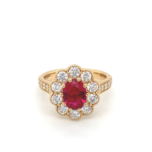 18ct Gold Diamond & Ruby Cluster Ring