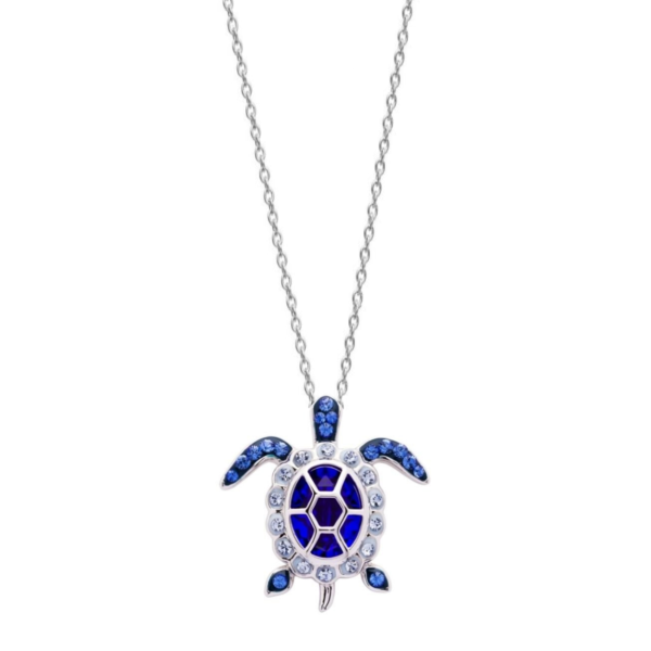 Sterling Silver Swarovski September Turtle Birthstone Pendant