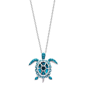 Sterling Silver Swarovski December Turtle Birthstone Pendant