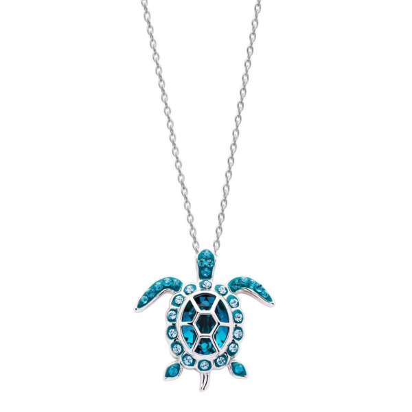 Sterling Silver Swarovski December Turtle Birthstone Pendant