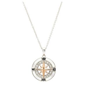 Sterling Silver MOP / Crystal Rose Gold Compass Necklace