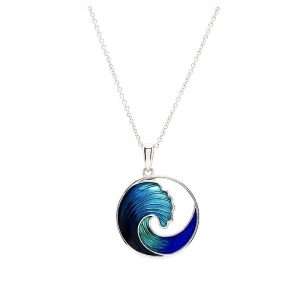 Sterling Silver Blue Enamel Wave Necklace