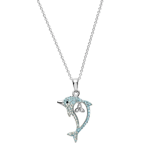 Sterling Silver Aqua Trinity Dolphin Necklace