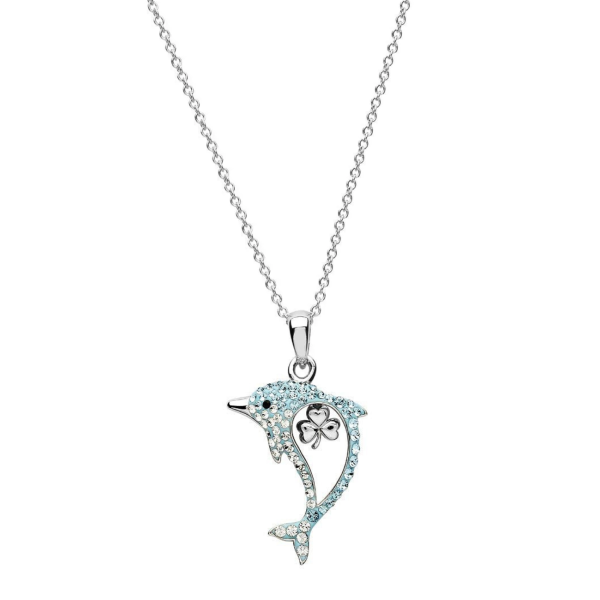 Sterling Silver Aqua Shamrock Dolphin Necklace