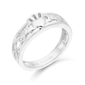 9ct White Gold Claddagh Celtic Ring