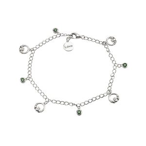 Sterling Silver Irish Claddagh Bracelet with Emerald Green Cubic Zirconia Charms