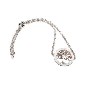 Sterling Silver Celtic Tree of Life Bracelet with Enamel, Cubic Zirconia and Rose Gold Detail