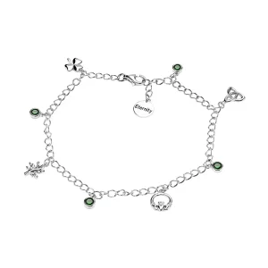 Sterling Silver Emerald CZ Multi Symbol Bracelet