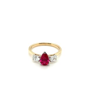 1 carat ruby and 0.50 carat Lab Diamond Engagement Ring