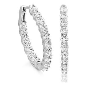 9ct White Gold Hoop Style Earrings With Cubic Zirconia.