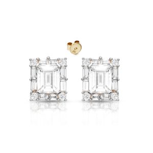 9ct Gold Emerald Cut CZ Stud Earrings
