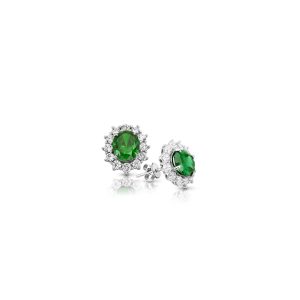 9ct White Gold Emerald CZ Earrings