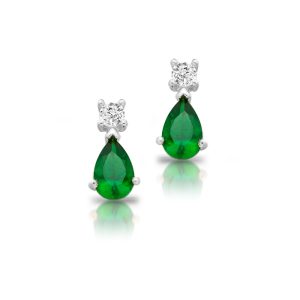 9ct White Gold and Emerald CZ Earrings