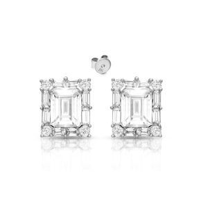 9ct White Gold Emerald Cut CZ Stud Earrings
