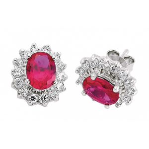 Sterling Silver CZ Clawset Studs With A Ruby Stone Centre