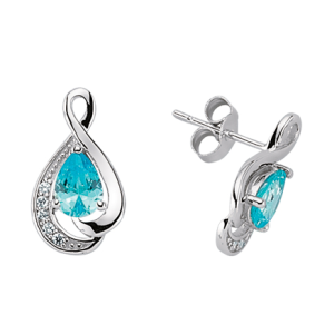 Sterling Silver Cubic Zirconia & Topaz Tear Drop Stud Earrings