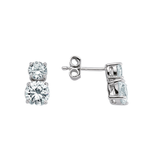 Sterling Silver Cubic Zirconia Two Stone Drop Stud Earrings