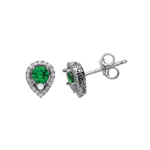 Sterling Silver CZ & Emerald Tear Drop Cluster Stud Earrings