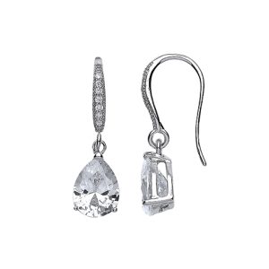 Sterling Silver CZ Pear 7*9 Rhodium Drop Earring