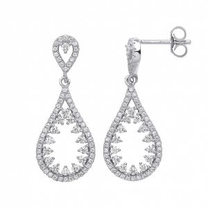 Sterling Silver CZ Fancy Tear Drop Earrings