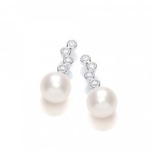 Silver CZ & Fresh Water Pearl Stud Earrings