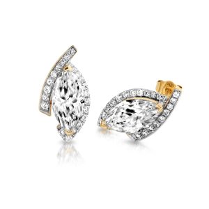 Gold Stud Earrings with Marque CZ
