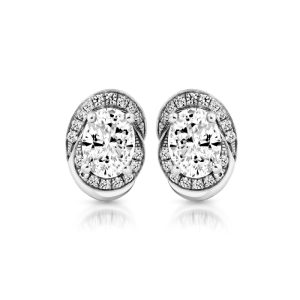 White Gold CZ Halo Earrings