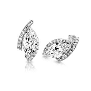 White Gold Stud Earrings with Marque CZ